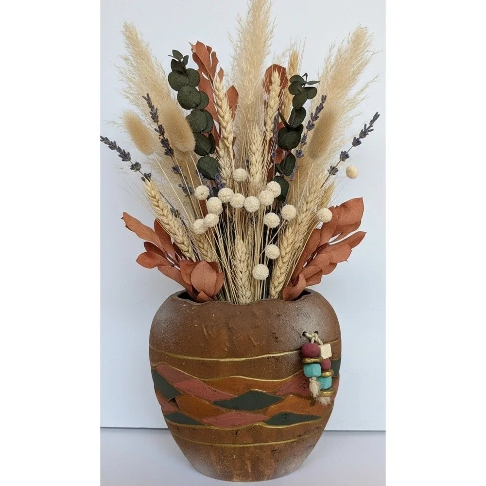 VTG Southwestern Boho Pottery Vase Terra Cotta Pierced Rustic Decor 7
